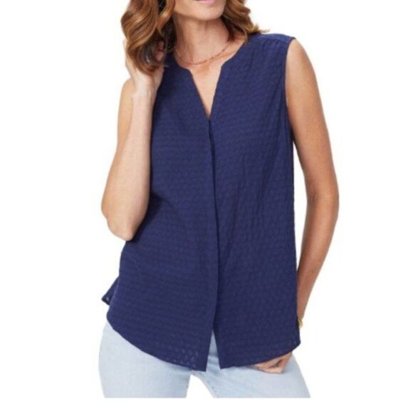 NYDJ Navy Sleeveless Pintuck Cotton Dobby size XS - Picture 1 of 5